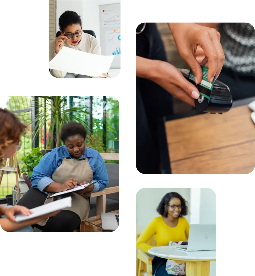 A collage of pictures showing accounting services